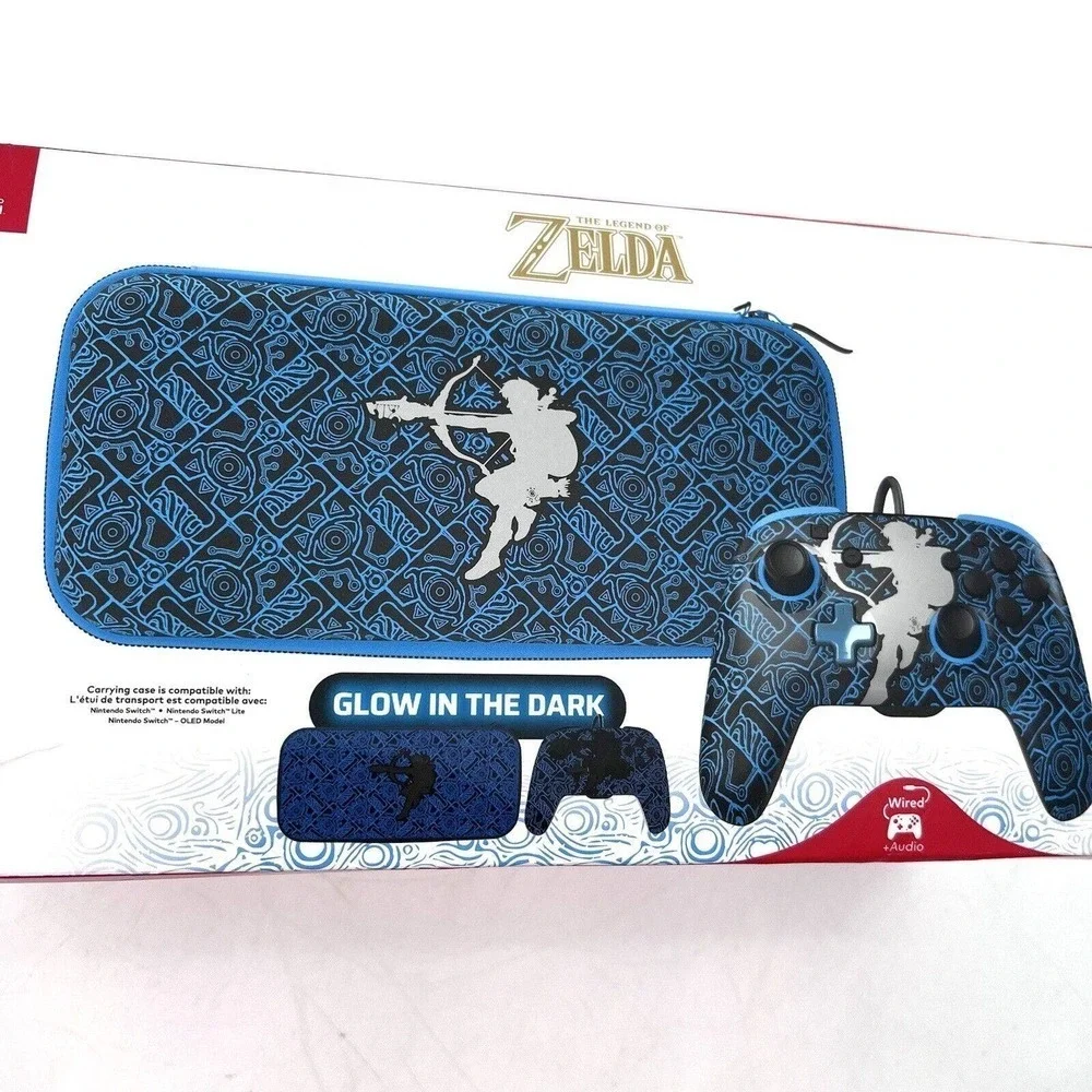 Nintendo Switch PDP REMATCH Zelda GLOW Controller & Travel Case Bundle